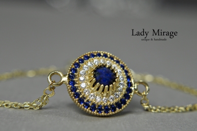 Armkette Damen Silber  - 925 - Vergoldet -  Gliederarmbänder - Personalisiert - Zirkonia Armband -  Edelstein Lapis Lazuli - Geschenkideen
